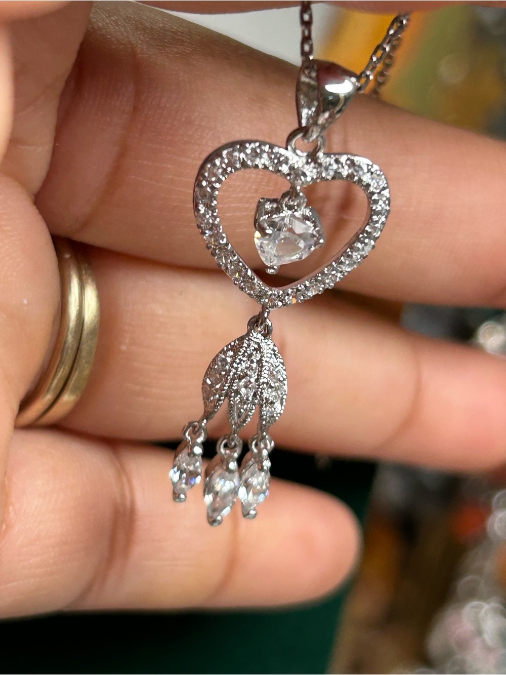 Silver Heart Pendant Necklace with Crystal zirconia